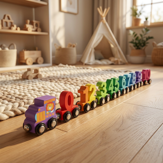 Train magnétique des nombres en bois