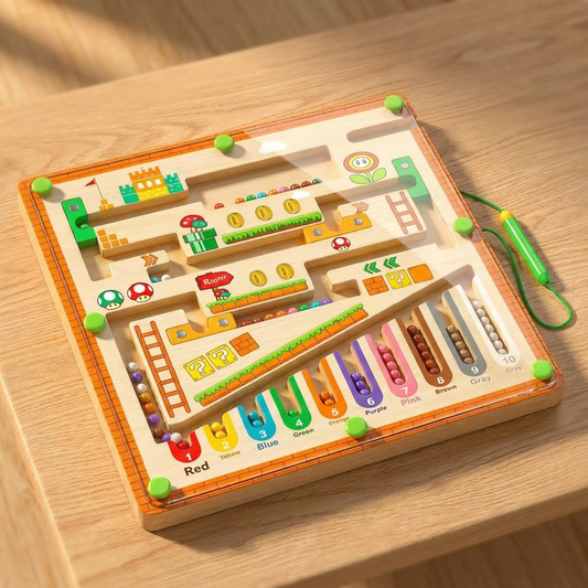 Labyrinthe magnétique en bois sur une table