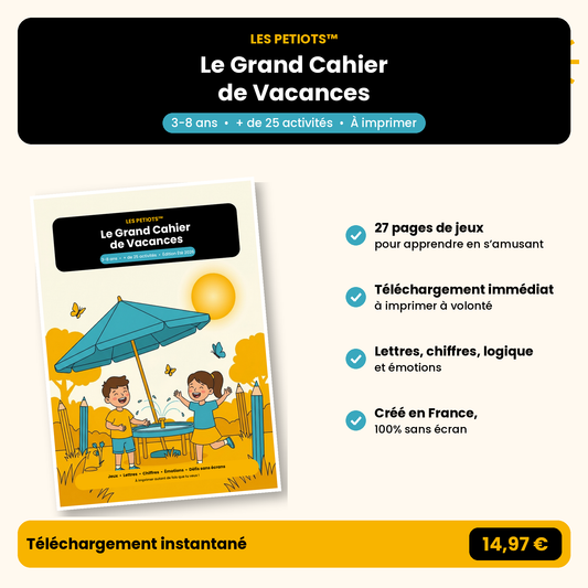 Le Grand Cahier de Vacances Les Petiots — couverture et bénéfices