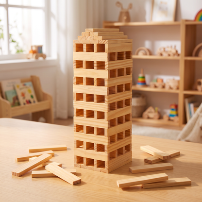 Tour en planches de bois naturel sur un bureau d'enfant