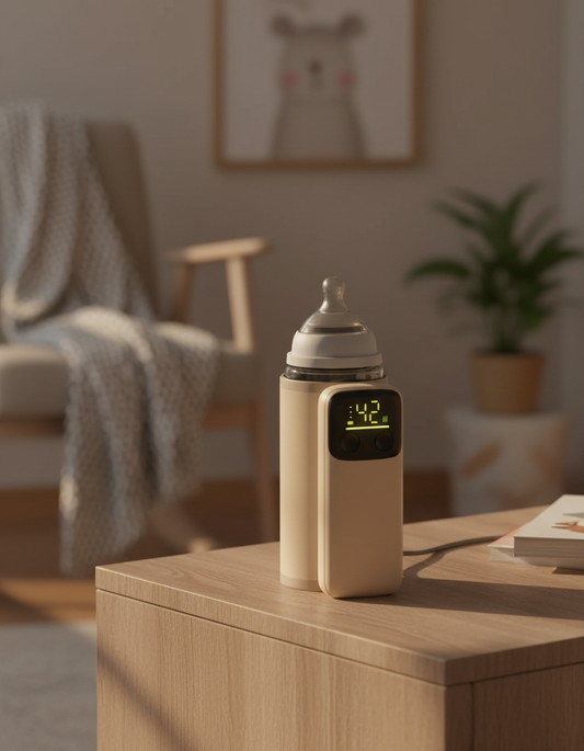 Chauffe-biberon portable USB sur une table de nuit dans une chambre de bébé — Les Petiots