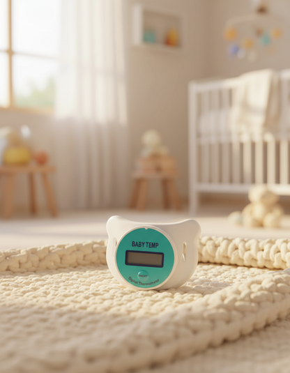 Thermomètre tétine bébé sur une couverture en maille — Les Petiots