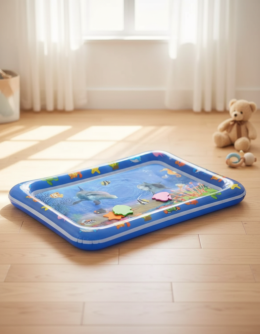 Tapis d'eau bébé éveil sensoriel dans une chambre lumineuse — Les Petiots