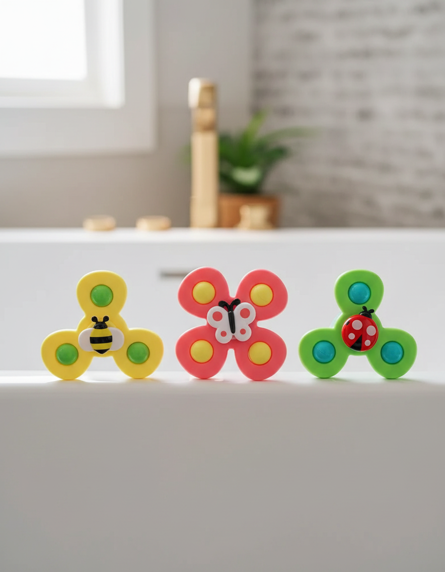 Jouets de bain bébé sur le rebord d'une baignoire — Les Petiots