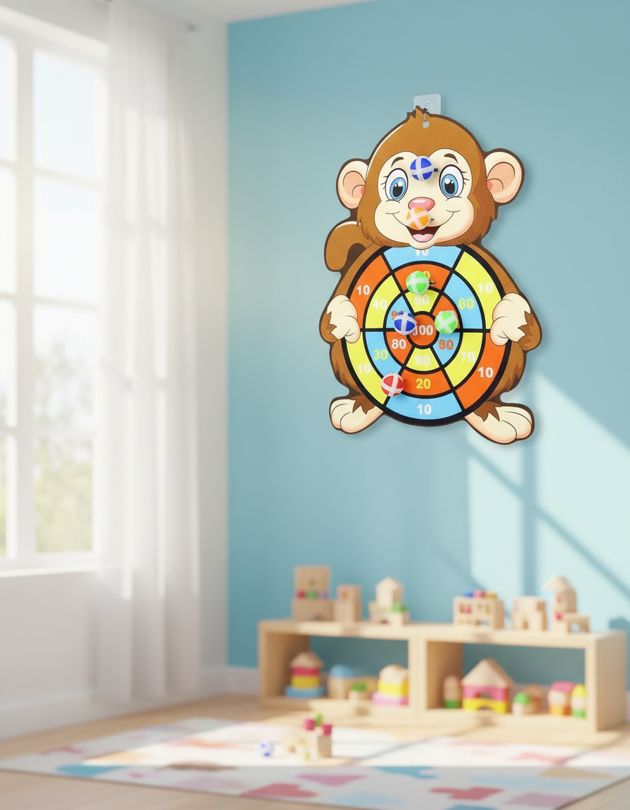 Jeu de fléchettes enfants accroché au mur dans une salle de jeux — Les Petiots