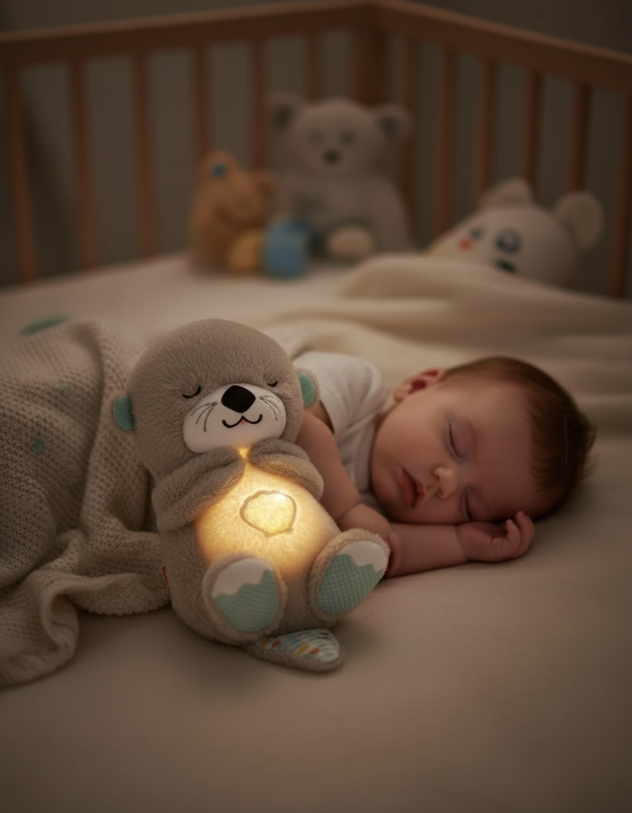 Peluche veilleuse loutre — scène premium