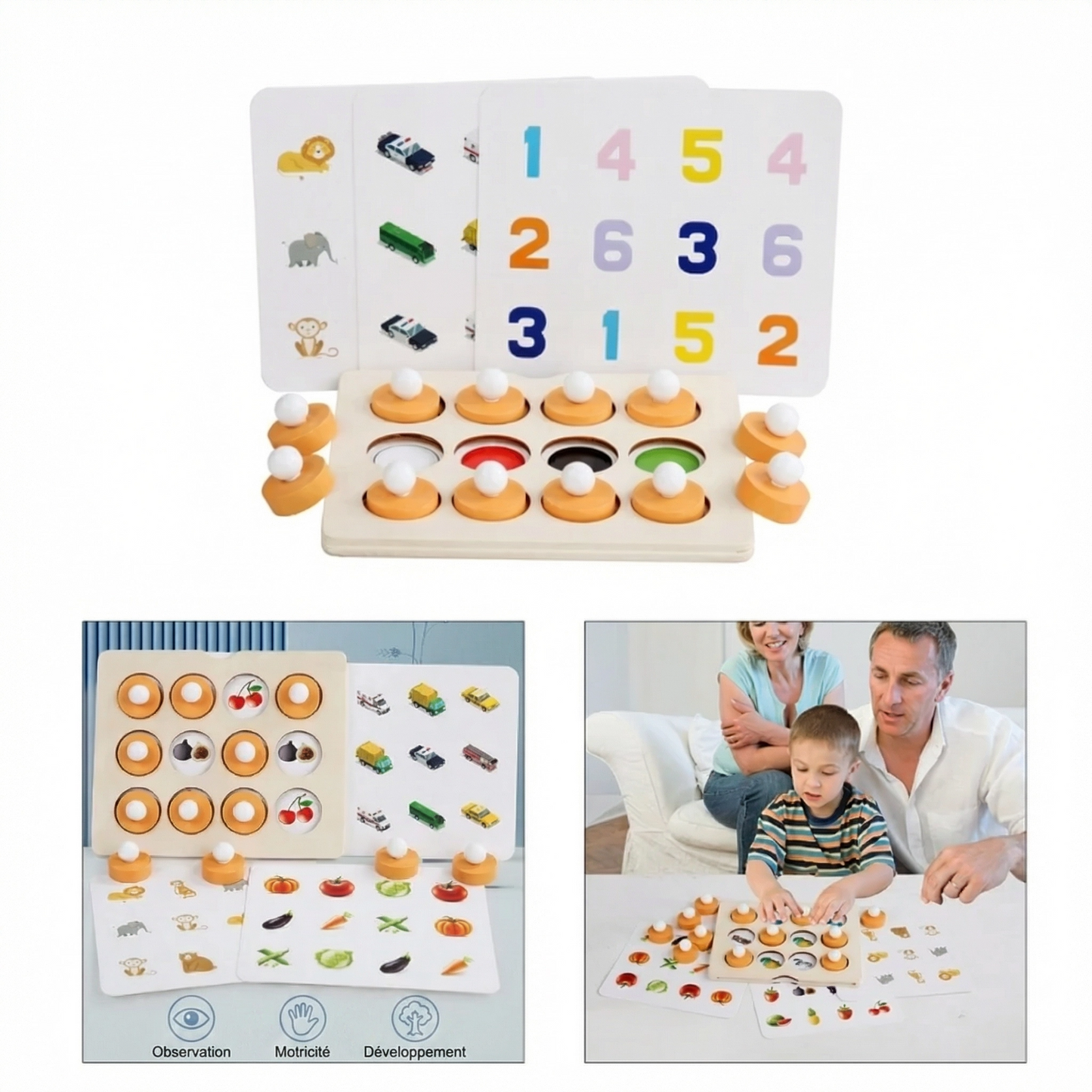 Puzzle Mémoire Bois Montessori | 6 Thèmes Éducatifs | Les Petiots