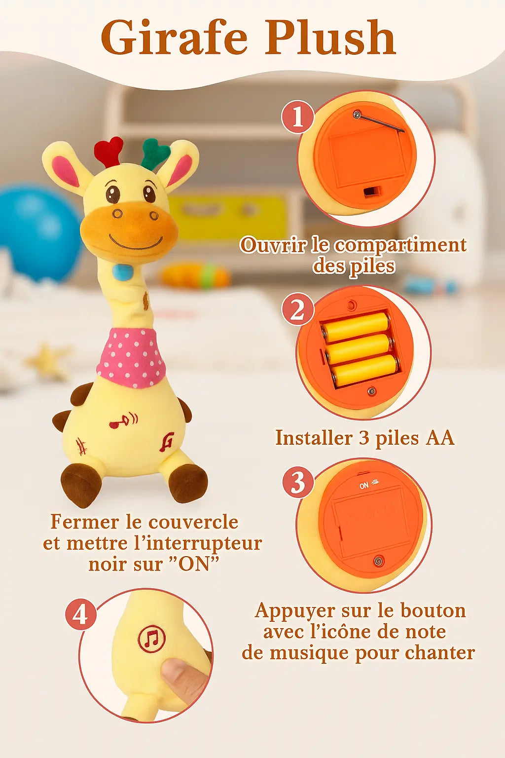 Peluche Girafe Parlante Dansante - Jouet Éducatif Lumineux Musical Bébé | Les Petiots™ - Les Petiots