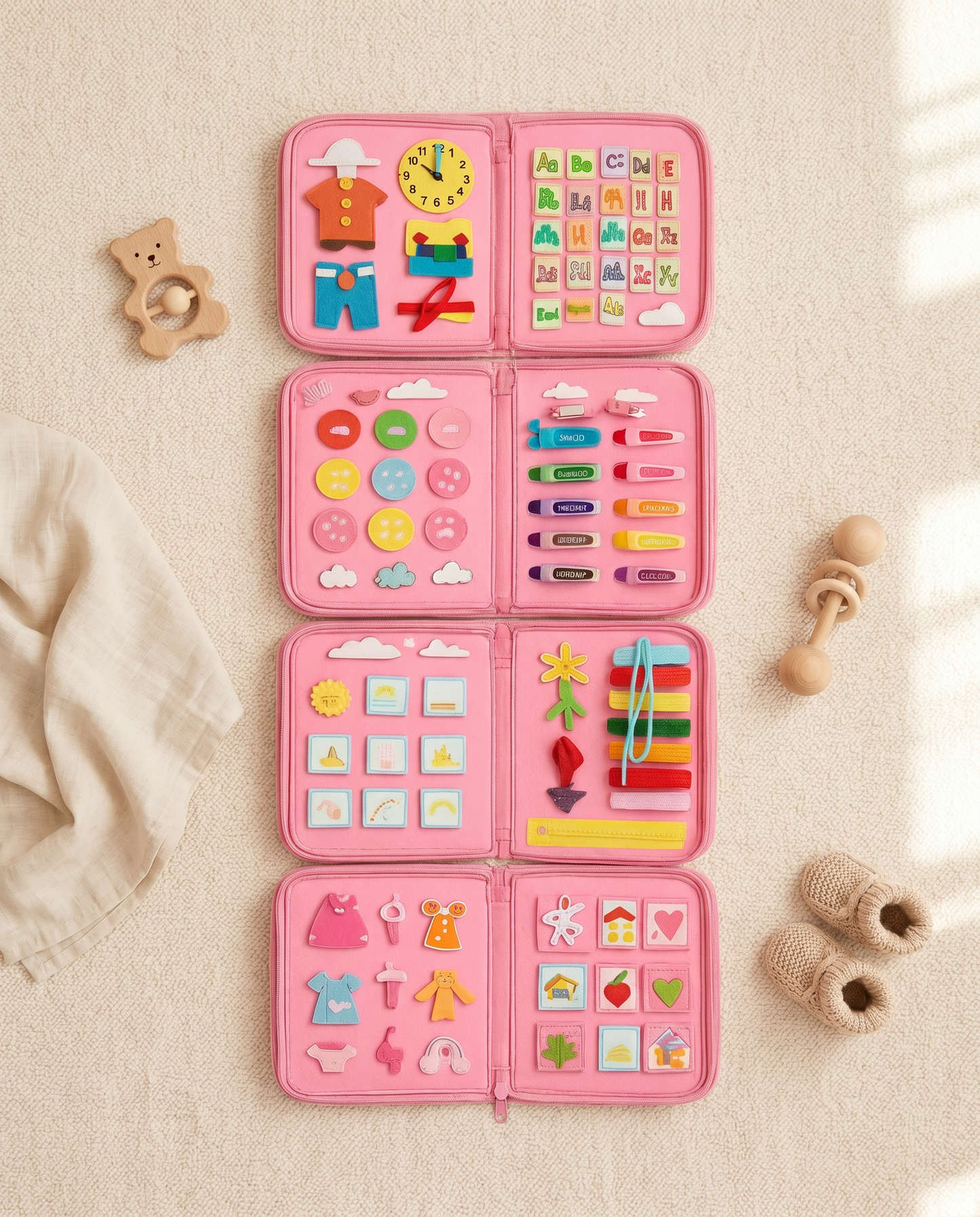 Jeux motricité flat-lay