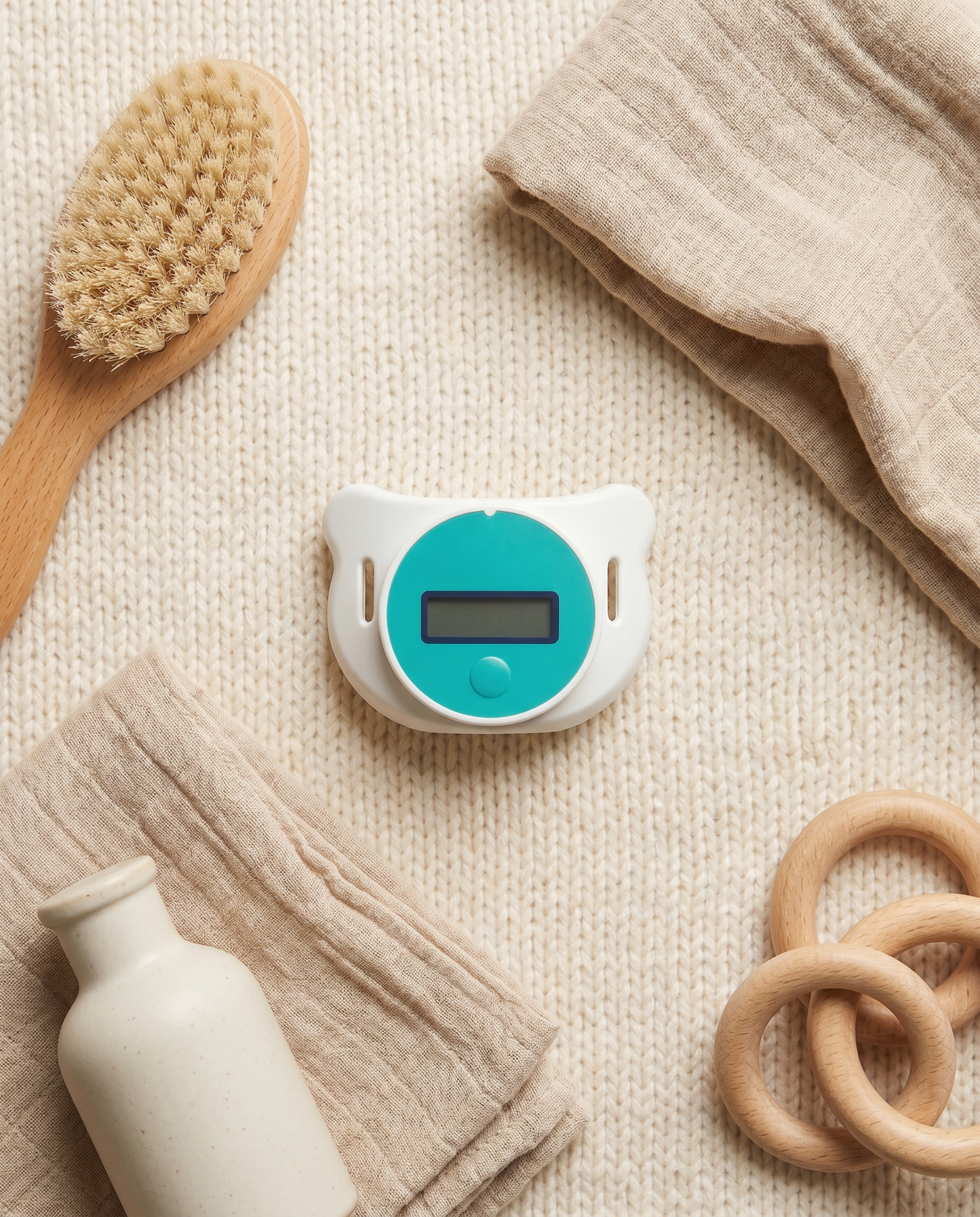 Thermomètre tétine flat-lay