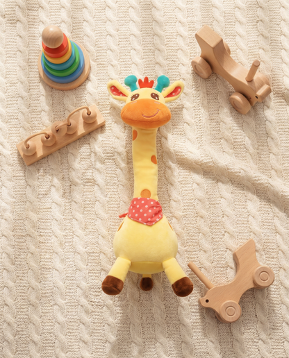 Peluche girafe flat-lay